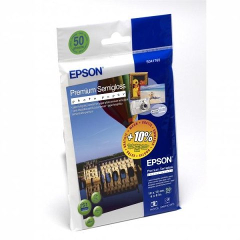 Epson Premium Semigloss Photo, C13S041765, foto papier, połysk, biały, 10x15cm, 4x6", 251 g/m2, 50 szt., atrament