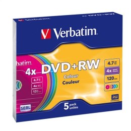 VERBATIM DVD+RW 4,7GB 4X COLOUR SLIM CASE*5 43297