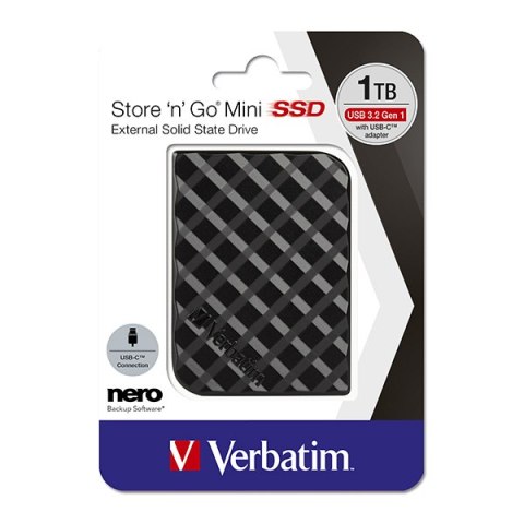 SSD Verbatim 2.5", zewnętrzny USB 3.2 Gen 1, 1000GB, 1TB, Store N Go Mini, 53237, USB-A/Micro-B, z adapterem USB-A na USB-C(TM)