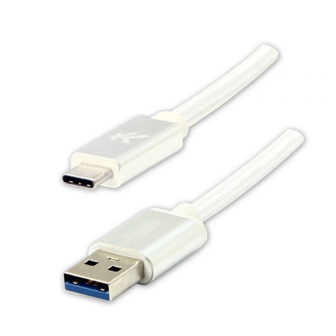 Logo USB kabel (3.2 gen 1), USB A M - USB C (M), 1m, 5 Gb/s, 5V/3A, biały, box, oplot nylonowy, aluminiowa osłona złącza