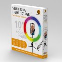 Powerton lampa pierścieniowa 10 ", RGB LED, niska, regulacja barwy i intensywności światła, uchwyt telefonu i tripod