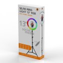 Powerton lampa pierścieniowa 13", RGB LED, duże, regulacja barwy i intensywności światła, uchwyt telefonu i statyw