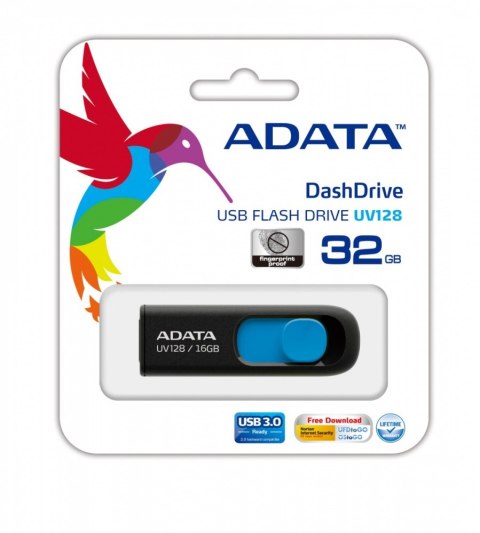 Adata Pendrive DashDrive UV128 32GB USB 3.2 Gen1 czarno - niebieski