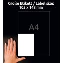 Avery Zweckform etykiety 105mm x 148mm, A4, białe, 4 etykiety, o wysokiej przylepności, pakowane po 20 szt., L7876-20, do drukar