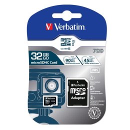 Verbatim Karta pamięci Micro Secure Digital Card Pro U3, 32GB, micro SDHC, 47041, UHS-I U3 (Class 10), V30, z adapterm