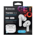 Defender Twins 903, słuchawki z mikrofonem, regulacja głośności, biała, douszne, BT 5.0, TWS, etui z ładowarką typ bluetooth