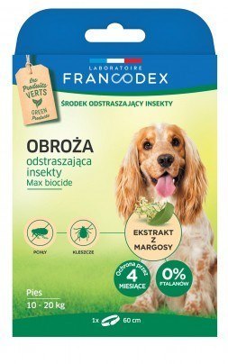 FRANCODEX Obroża dla średnich psów od 10 kg do 20 kg odstraszająca insekty - 4 miesiące ochrony - 60 cm
