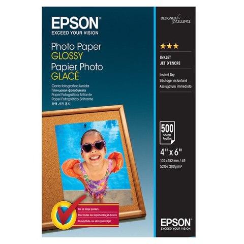 Epson Photo Paper, C13S042549, foto papier, połysk, biały, 10x15cm, 4x6", 200 g/m2, 500 szt., atrament