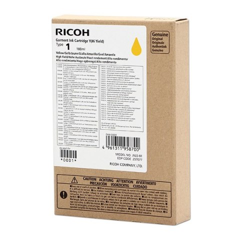 Ricoh oryginalny ink (DTG) typ 100, 257077, yellow, 500s, 100ml