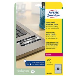 Avery Zweckform etykiety 96mm x 50.8mm, A4, srebrne, 10 etykiety, bardzo trwałe, pakowane po 20 szt., L6012-20, do drukarek lase