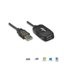 Kabel Manhattan przedłużacz USB 2.0 A-A M/F aktywny, 10m, czarny