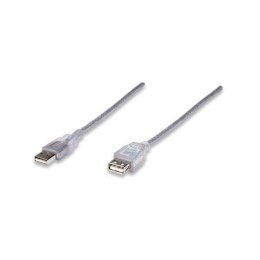 Kabel Manhattan USB 2.0 A-A M/F, 1,8m, srebrny