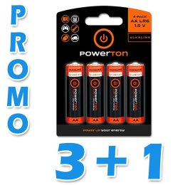 Bateria alkaliczna, AA, 1.5V, Powerton, blistr, 4-pack, zestaw promo 3+1 Gratis