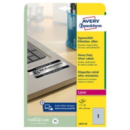 Avery Zweckform etykiety 210mm x 297mm, A4, srebrne, 1 etykieta, bardzo trwałe, pakowane po 20 szt., L6013-20, do drukarek laser