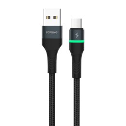 Kabel USB do Micro USB Foneng X79, LED, Nylonowy oplot, 3A, 1m (czarny)