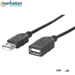 Kabel przedłużający USB Manhattan U2-AA-30-EX USB 2.0 A-A M/F, 3m, czarny ICOC
