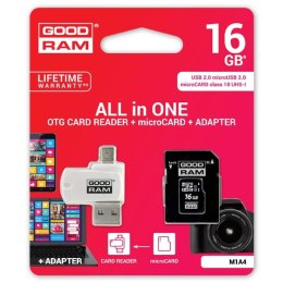 Goodram Karta pamięci Micro Secure Digital Card All-In-ON, 16GB, micro SDHC, M1A4-0160R12, UHS-I U1 (Class 10), ALL in One z czy