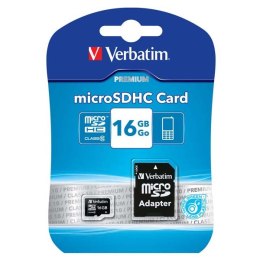 Verbatim Karta pamięci Micro Secure Digital Card Premium, 16GB, micro SDHC, 44082, UHS-I U1 (Class 10), z adapterm