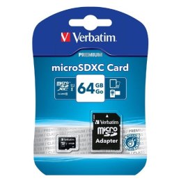 Verbatim Karta pamięci Micro Secure Digital Card Premium, 64GB, micro SDXC, 44084, UHS-I U1 (Class 10), z adapterm