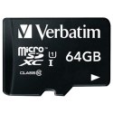 Verbatim Karta pamięci Micro Secure Digital Card Premium, 64GB, micro SDXC, 44084, UHS-I U1 (Class 10), z adapterm