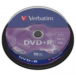 Verbatim DVD+R, Matt Silver, 43498, 4.7GB, 16x, spindle, 10-pack, bez możliwości nadruku, 12cm, do archiwizacji danych