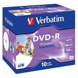 Verbatim DVD+R, Wide Inkjet Printable ID Brand, 43508, 4.7GB, 16x, jewel box, 10-pack, 12cm, do archiwizacji danych