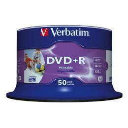 Verbatim DVD+R, Wide Inkjet Printable No ID Brand, 43512, 4.7GB, 16x, spindle, 50-pack, 12cm, do archiwizacji danych