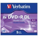 Verbatim DVD+R DL, Double Layer Matt Silver, 43541, 8.5GB, 8x, jewel box, 5-pack, bez możliwości nadruku, 12cm, do archiwizacji 