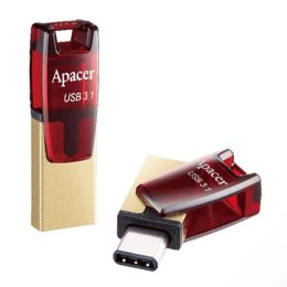 Apacer USB flash disk OTG, USB 3.0, 32GB, AH180, czerwony, AP32GAH180R-1, USB A / USB C, z obrotową osłoną