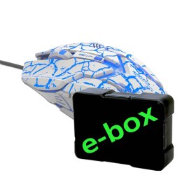 Mysz przewodowa USB, E-blue Auroza Gaming, biała, optyczna, 4000DPI, e-box