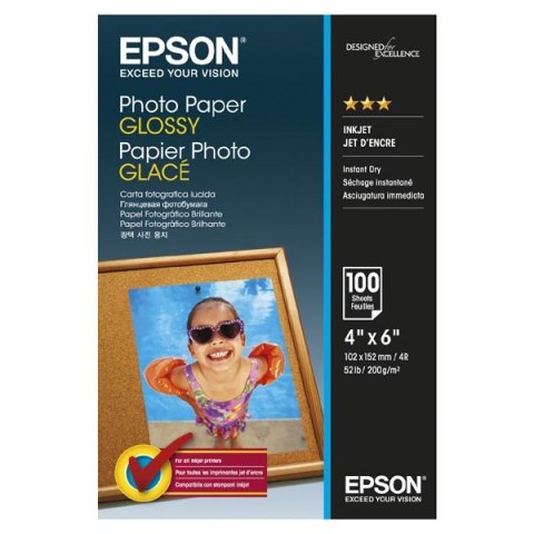 Epson Photo Paper, C13S042548, foto papier, połysk, biały, 10x15cm, 4x6", 200 g/m2, 100 szt., atrament