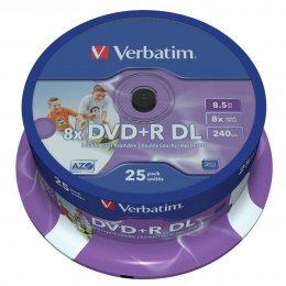 Verbatim DVD+R DL, Double Layer Wide Inkjet Printable, 43667, 8.5GB, 8x, spindle, 25-pack, 12cm, do archiwizacji danych