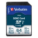 Verbatim Karta pamięci Secure Digital Card Pro U3, 64GB, SDXC, 47022, UHS-I U3 (Class 10), V30